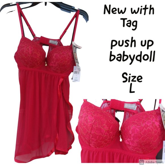 NWT baby doll nighty & panty with lace & metallic details size L - Picture 3 of 15